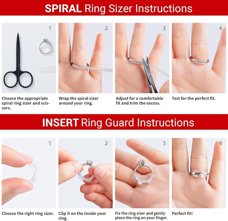 Omilly Ring Sizer Adjuster for Loose Rings - 62 Piece Set with 3 Styles (Ring Spacers, Spiral, Sticker), Fits Ring Widths 1-10mm, Invisible Design for Women & Men - Image 5